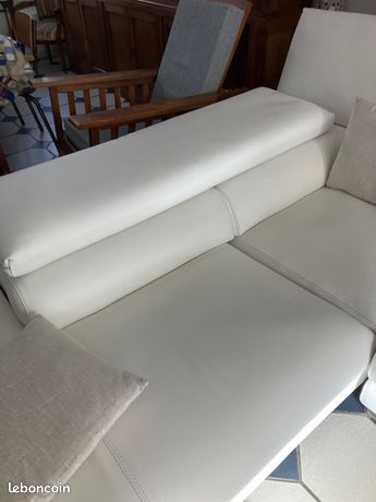 Canapé D'angle Roche Bobois – Cuir Blanc – 6 Places – 315/200 Cm – Occasion