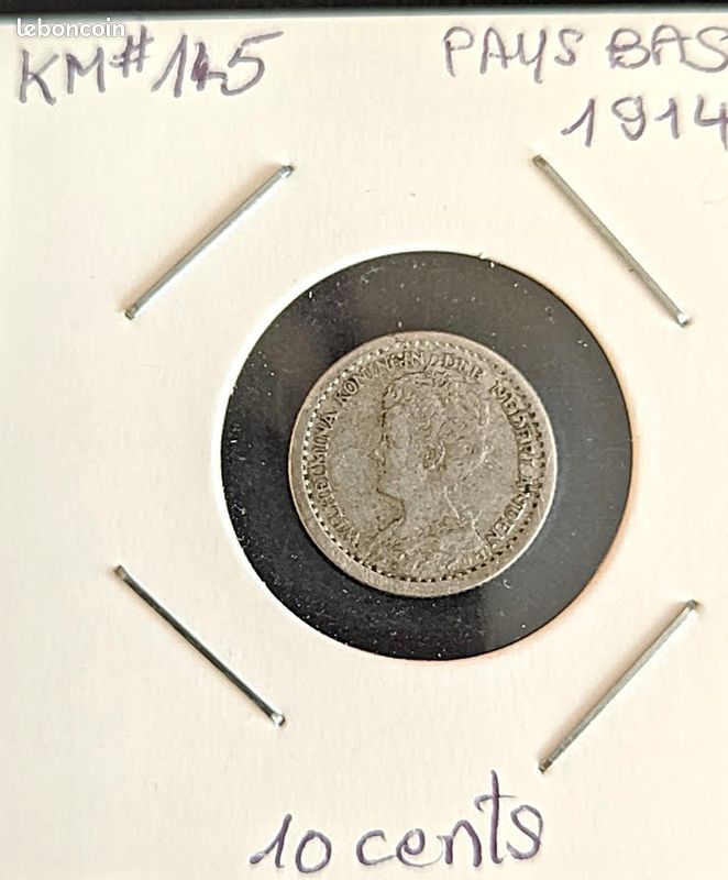 10 Cents Pays-Bas de 1914 – Pièce en argent (image 1)