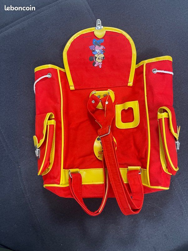 Sac D'école Vintage Rouge En Toile - Bandoulière - Occasion - Style Rétro