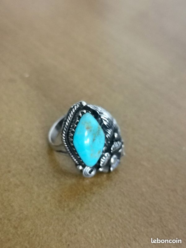 Bague Homme Acier Inoxydable Style Tribal Native American - Pierre Turquoise - Design Vintage Et Anti-allergique