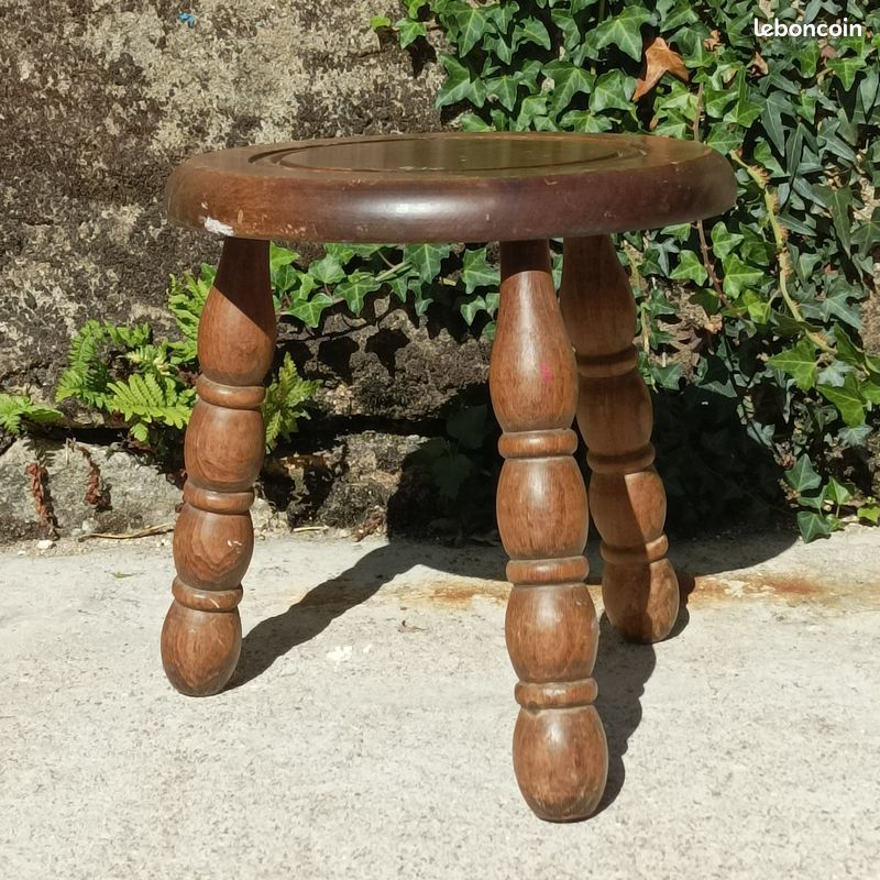 Ancien Tabouret en bois Vintage 1950-1960 (image 1)