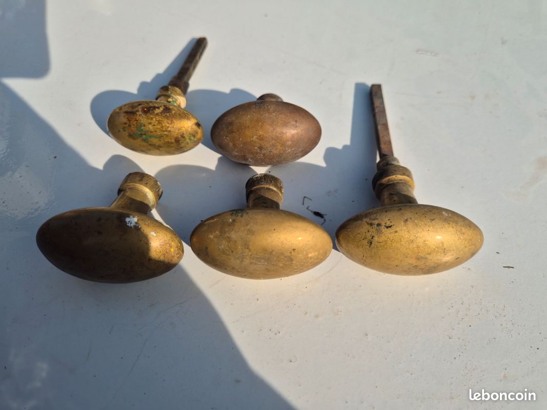 Lot De 4 Poignées De Porte Carrées - Bois Et Laiton - Vintage Années 50-60