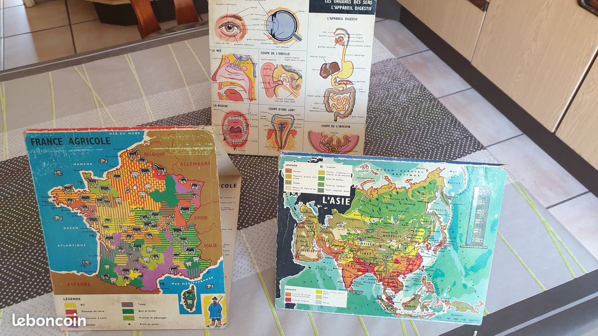 3 cartes pédagogiques pliantes - vintage - (image 1)