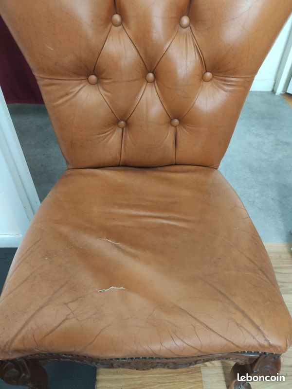 Vends 2 chaises basse ancienne en cuir (image 2)