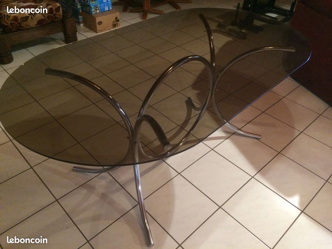 Table verre fumé vintage année 1970 (image 3)