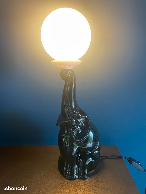 Lampe éléphant noire vintage (image 1)