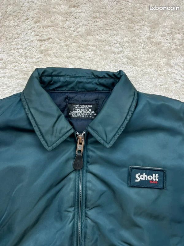Bomber Schott Bleu Roi Vintage Années 90 - Taille XL - Léger Usure Aux Poignets, Très Bon état Général