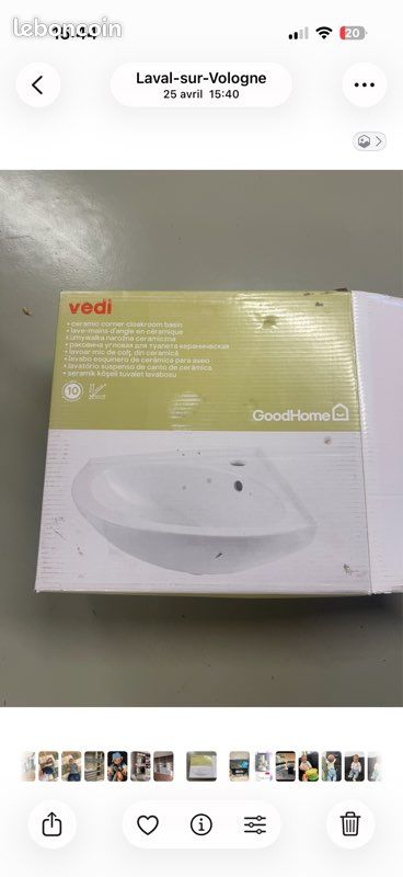 Lavabo d’angle en céramique GoodHome Vedi neuf (image 1)
