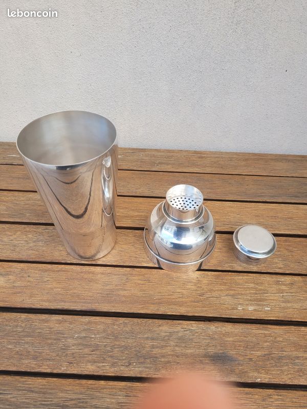 SHAKER À COCKTAIL ART DECO métal argenté FRANOR 22,5 cm Bar verre