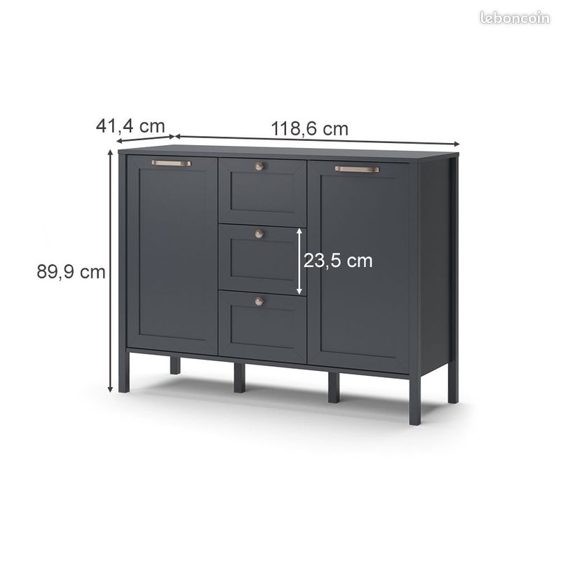 Buffet anthracite 3 tiroirs 2 placards Buffet de salon Buffet salle à manger Buffet moderne (image 4)