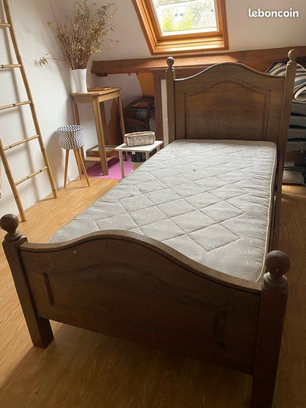 Chambre à Coucher 1 Personne En Chêne – Lot De 3 Meubles (lit, Armoire, Table De Nuit) Vintage