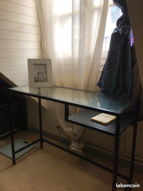 Table bureau acier / verre trempé / bois (image 1)