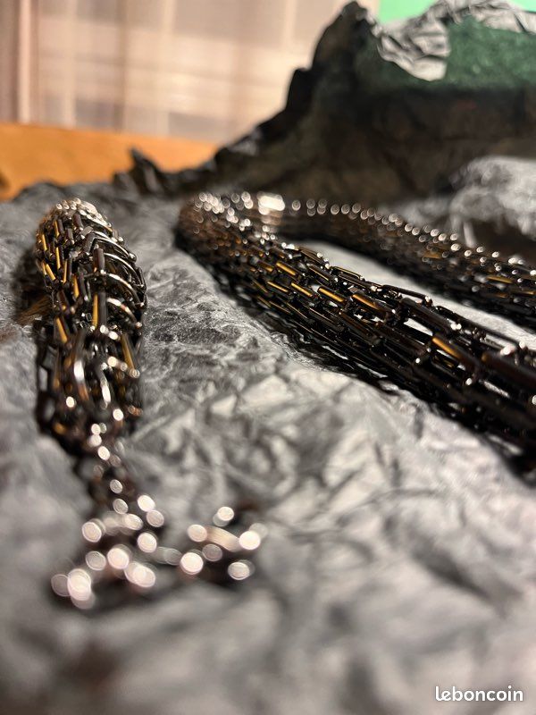Parure Collier Et Bracelet En Métal à Patine "canon De Fusil" - Occasion En Excellent état