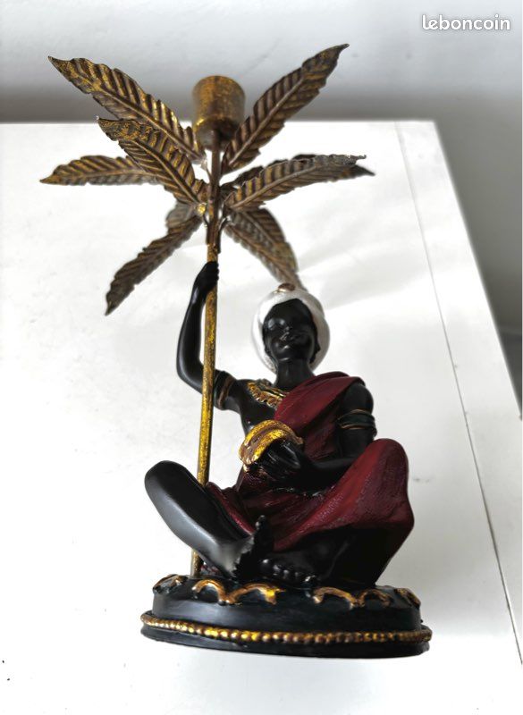 Bougeoir palmier en plâtre et laiton 1950 (image 12)