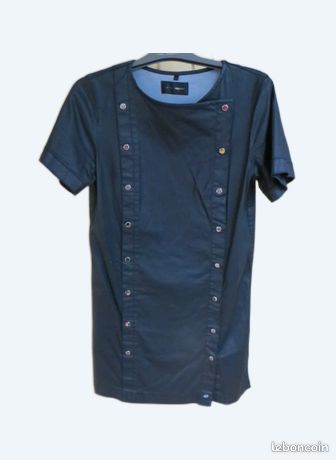 Robe Cop Copine - Bleu Et Marron, Col Bénitier - Taille 36, TBE