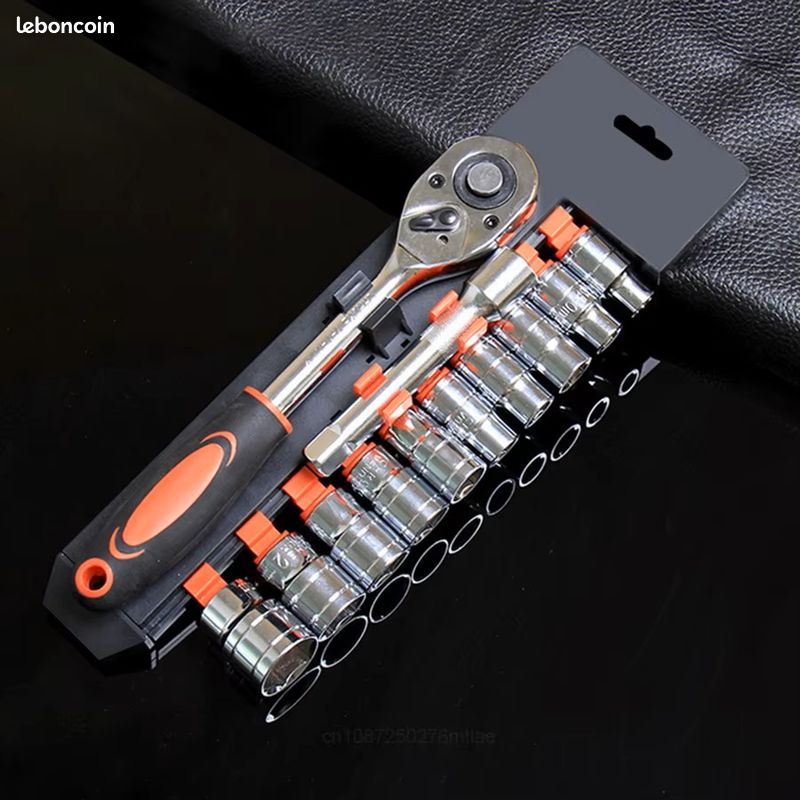 Kit de Clés à Cliquet, 150mm, Jeu de 10 Douilles 4-13mm, Mécanisme à Déverrouillage Rapide, avec Tige d'Extension 1/4 Pouce, pour Réparation Moto Vélo Voiture (image 1)