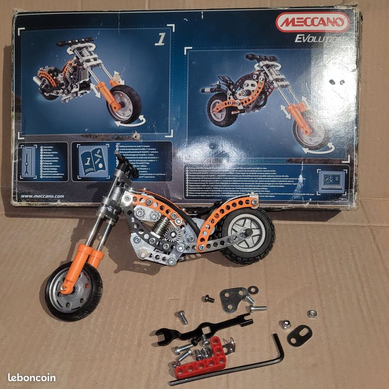 Grosse Moto Meccano Vintage 1950 – 37 Cm, Métal, Avec Engrenages, Mécanique