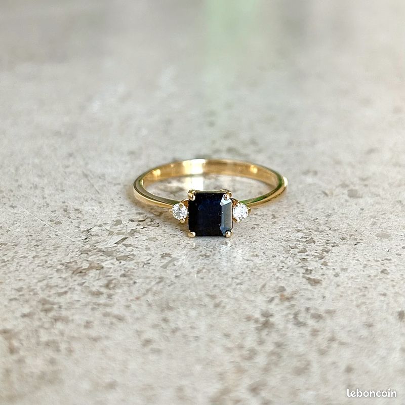 Bague Trilogie - Or Jaune 750 Saphir & Diamants (image 3)