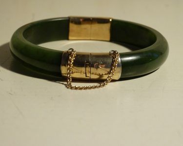 Lot De 6 Bracelets Jonc Et Articulés En Jade Néphrite Vert épinard - Vintage