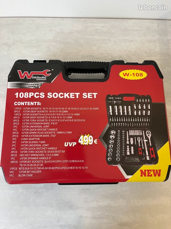 Caisse à Outils Complète en Coffret Douille de 1/4",1/2", CR-V 108 Pièces Coffret de Douille et Embouts avec Clé à Cliquet, Rallonges, Outillage Mécanique pour Réparation Voiture Auto (image 2)