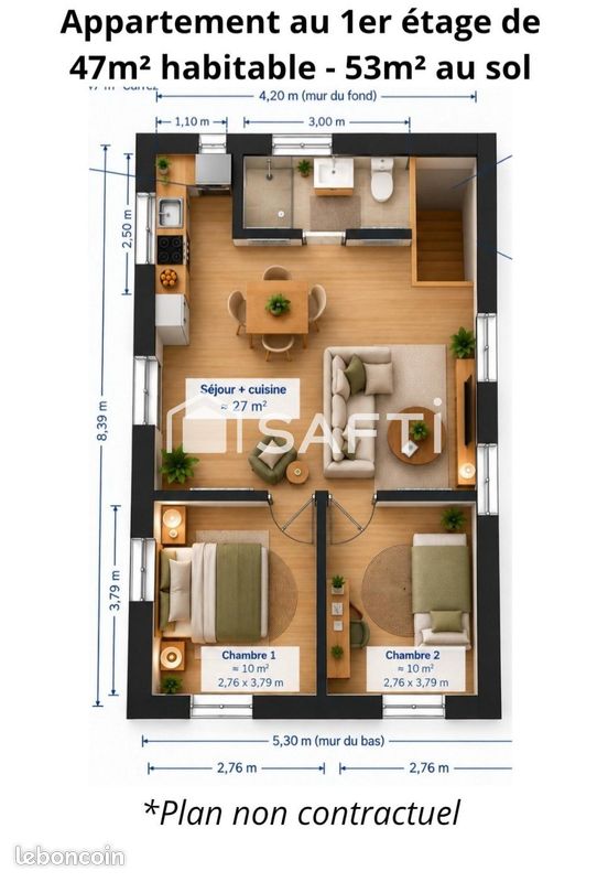 Appartement 3 pièces 53 m² · à Plonéour-Lanvern · 53 m² · 78 000 €