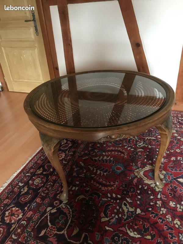 Ancienne table basse ronde avec cannage (image 2)