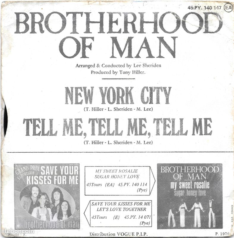Brotherhood of Man : New-York City / Tell me, Tell me, Tell me [Vinyle 45 tours 7"] 1976 (image 2)