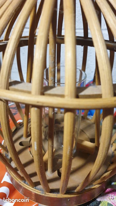 Lanterne Bohème Bambou & Rotin 40 Cm – Avec Cylindre Verre Anti-Vent – Décoration Intérieur Extérieur
