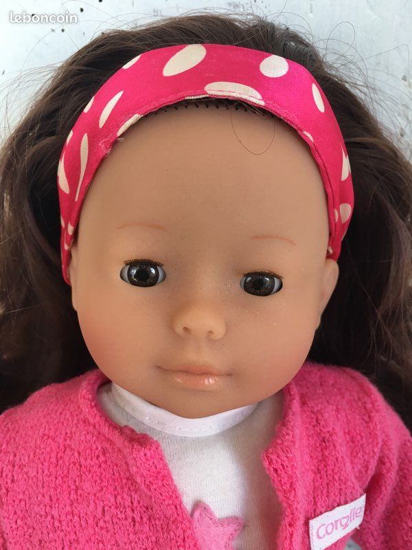 Poupée Corolle 2004 fille brune cheveux long 36 cm robe rose