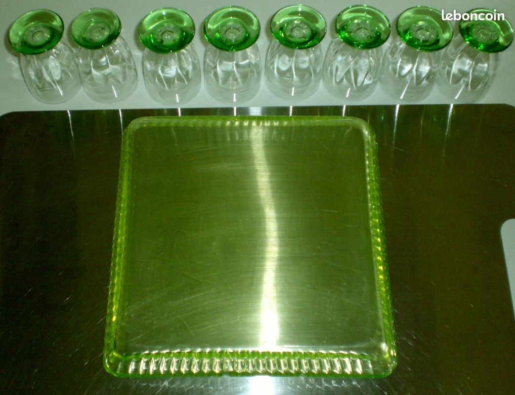 POIGNÉES de Porte BACCARAT Le Creusot Verre D'URANIUM / OURALINE
