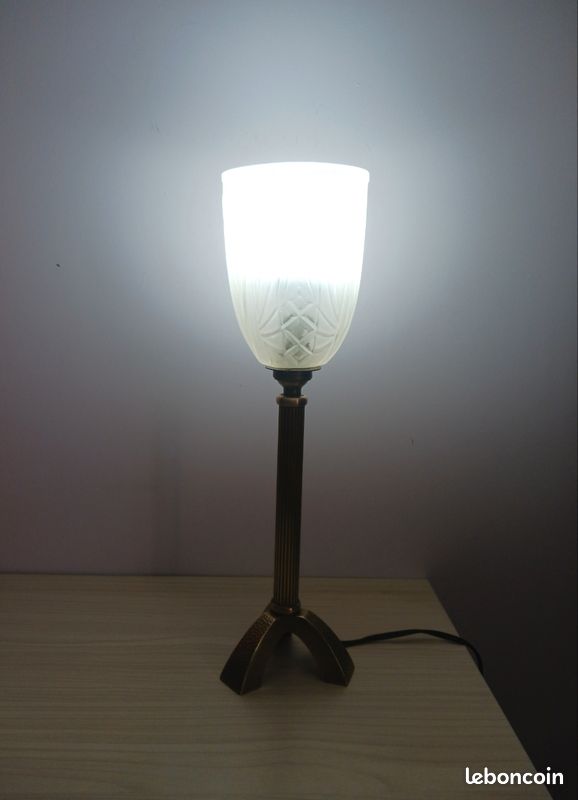 Lampe ArtDeco en laiton/abat-jour en pâte de verre (image 2)