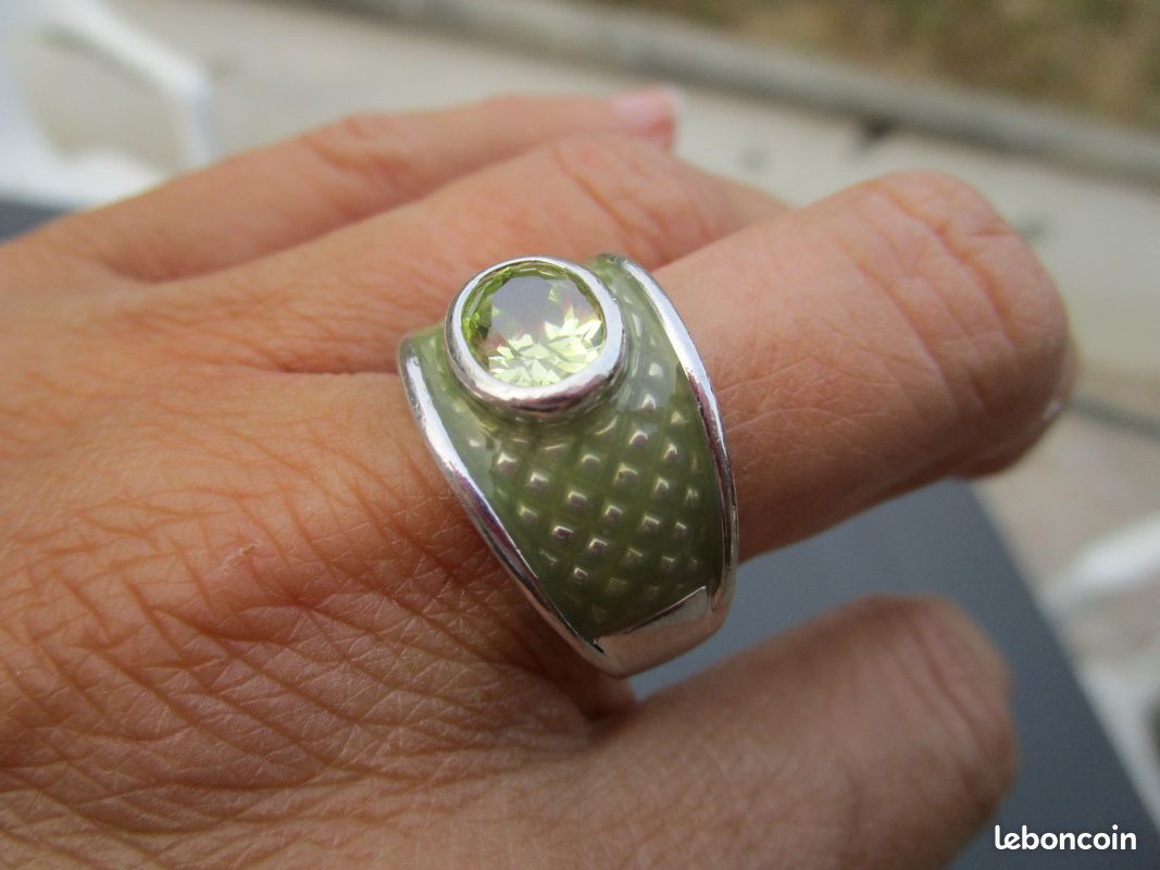 Bague Vintage Imposante Argentée Avec Cristaux Topaze - Taille 54, Bijou Fantaisie