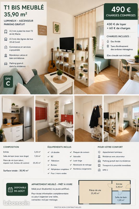 Appartement 1 pièce 36 m² · à Jarville-la-Malgrange · 35,9 m² · 490 €