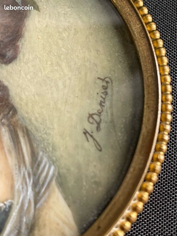 Tableau Miniature ancienne Dame à la coiffe fleurie époque directoire