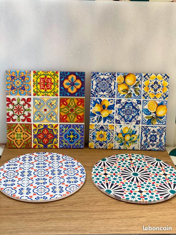 Dessous de plat décoratifs en céramique - Motifs colorés - 20cm - Plusieurs choix (image 1)