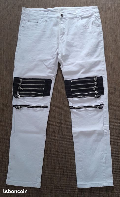 Jean blanc et noir avec multiples fermetures éclair - tour de taille 102cm (image 1)