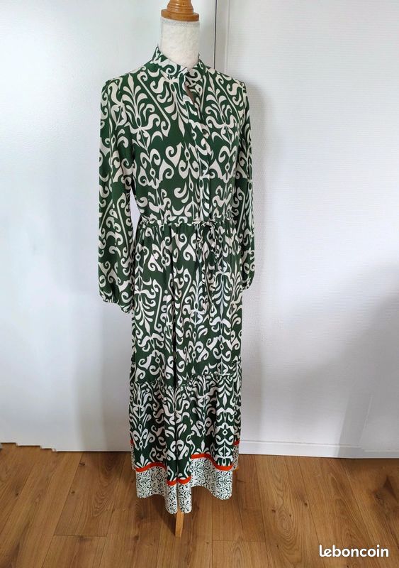 Robe longue imprimé vert et blanc, Joli & Jolly, taille 38 (image 2)