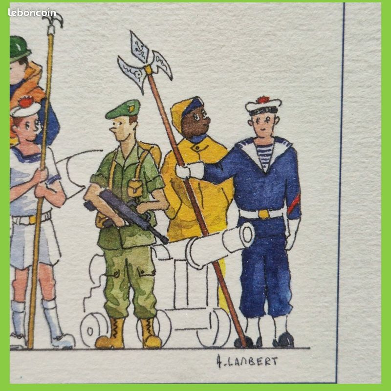 Militaria militaire lithographie estampe Direction du Personnel