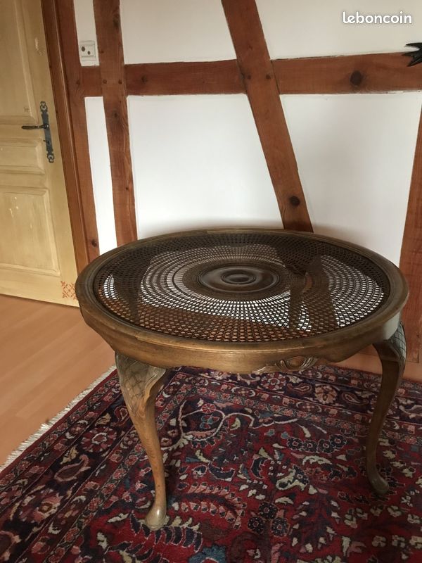 Ancienne table basse ronde avec cannage (image 1)