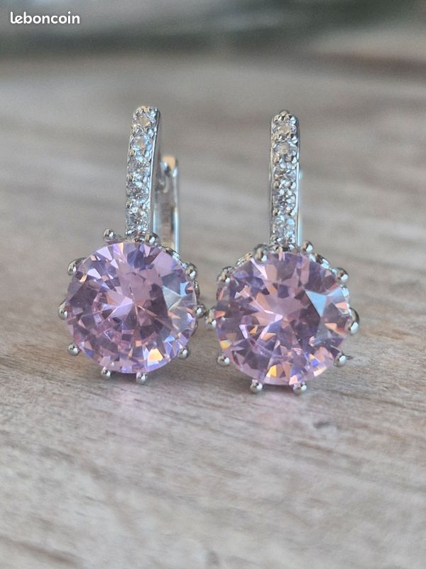 Boucles d'oreilles cristal rose, cristal rose, Dormeuses, dormeuses cristal rose (image 12)