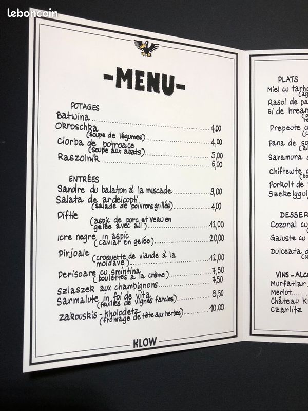 Herg Tintin) Menu Klow Restaurant Syldave + cachet de cire  d'authentification - Collection