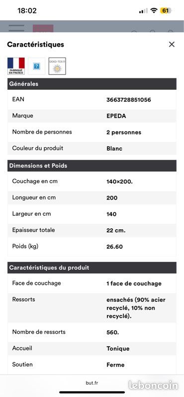 Matelas Epeda « Bomba » 140x200 (image 4)