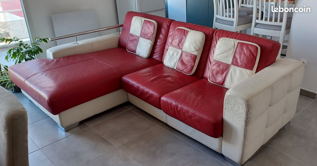 Canapé d'angle en cuir 170X250 cm rouge et blanc (image 1)