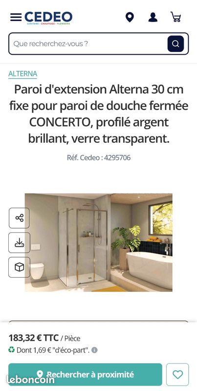 Parois de douche 70cm + fixe 30cm (image 2)