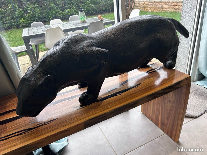 Statue Panthère En Résine - 42 Cm, Noir, Style Art Déco, Reconditionnée