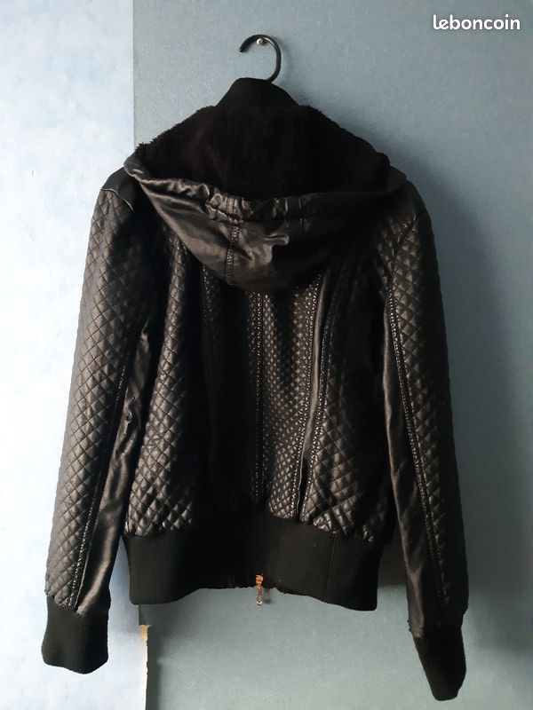 Blouson femme courte noir similicuir (image 2)