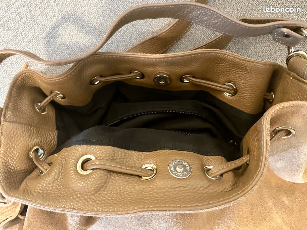Sac à main seau femme Cyrillus cuir daim beige (image 3)