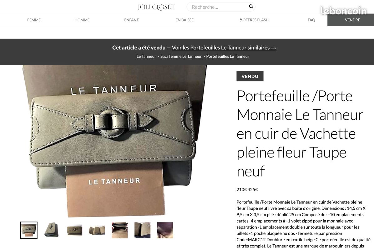 Portefeuille olive cuir LE TANNEUR en TBE porte feuille porte-feuille porte-monnaie ( luxe haut de gamme lancel longchamp sézane hermès polène fleuron ) (image 2)