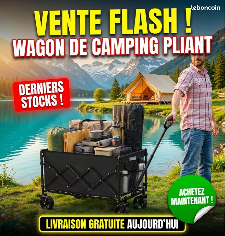 Chariot de Transport Pliable 150L 120kg - Camping Jardin Courses - 4 Roues 360° Compact Noir (image 2)