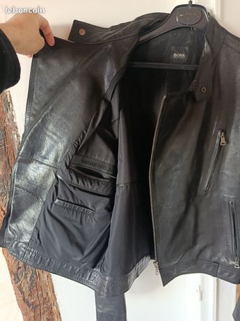Manteau Parka Hugo BOSS En Cuir Vachette Noir - Taille 52 - Neuf Sans étiquettes